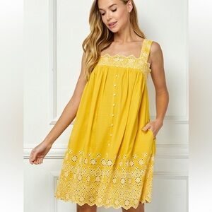 #082 Yellow Sleeveless Dress with Floral Cutouts